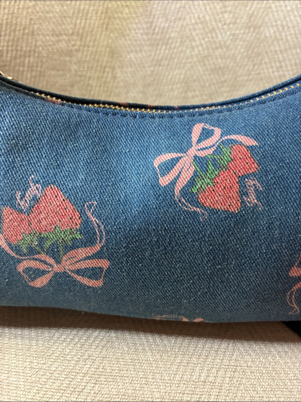 Juicy Couture Blue Denim Floral Bow Shoulder Bag with Strawberry Charm - Picture 10 of 12